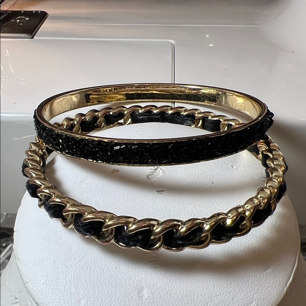 Elegant Gold and Black Chain Bracelet Set